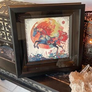 Year of The Fire Horse Framed Colorful Horse Artwork Shadowbox 12” x 12”